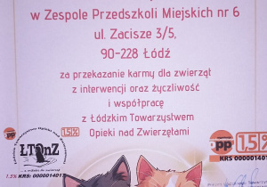 Podziękowania za przekazanie karmy.