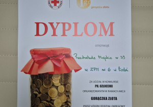 Dyplam dla przedszkola za udział w akcji.