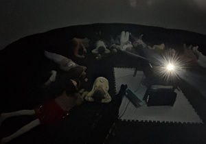 Inna grupa dzieci podczas seansu filmowego.