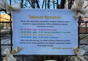 Informacja dotycząca dat dni otwartych w przedszkolu.