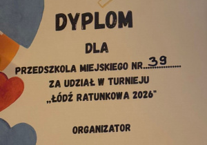 Dyplom za udział w turnieju.