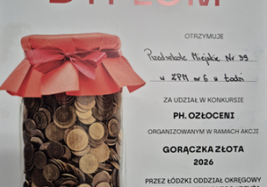 Dyplom dla przedszkola za udział w akcji.