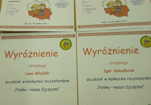 wyróżnienia dla dzieci biorących udział w konkursie