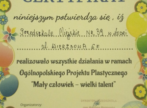 „ MAŁY CZŁOWIEK – WIELKI TALENT” - zakończenie projektu plastycznego
