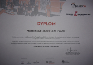 dyplom za udział w akcji BohaterON 2022