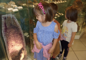 dzieci oglądają eksponaty Muzeum Geologicznego