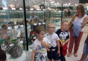 dzieci oglądają eksponaty Muzeum Geologicznego