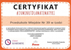 Certyfikat "20 minut matematyki i MY"