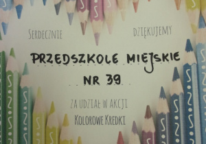Certyfikat za udział w akcji "Kolorowe Kredki"