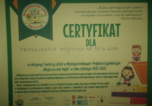 Certyfikat "Magiczna moc bajek"
