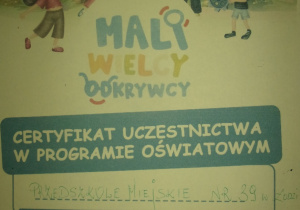 Certyfikat "Mali, wilecy odkrywcy"