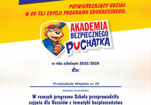 Certyfikat "Akademia Bezpiecznego Puchatka"