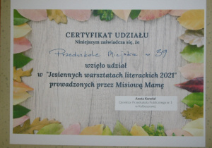 Spotkanie czytelnicze on – line w Juniorach - Certyfikat