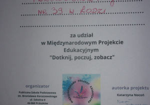 Podziękowanie "Dotknij, poczuj, zobacz"